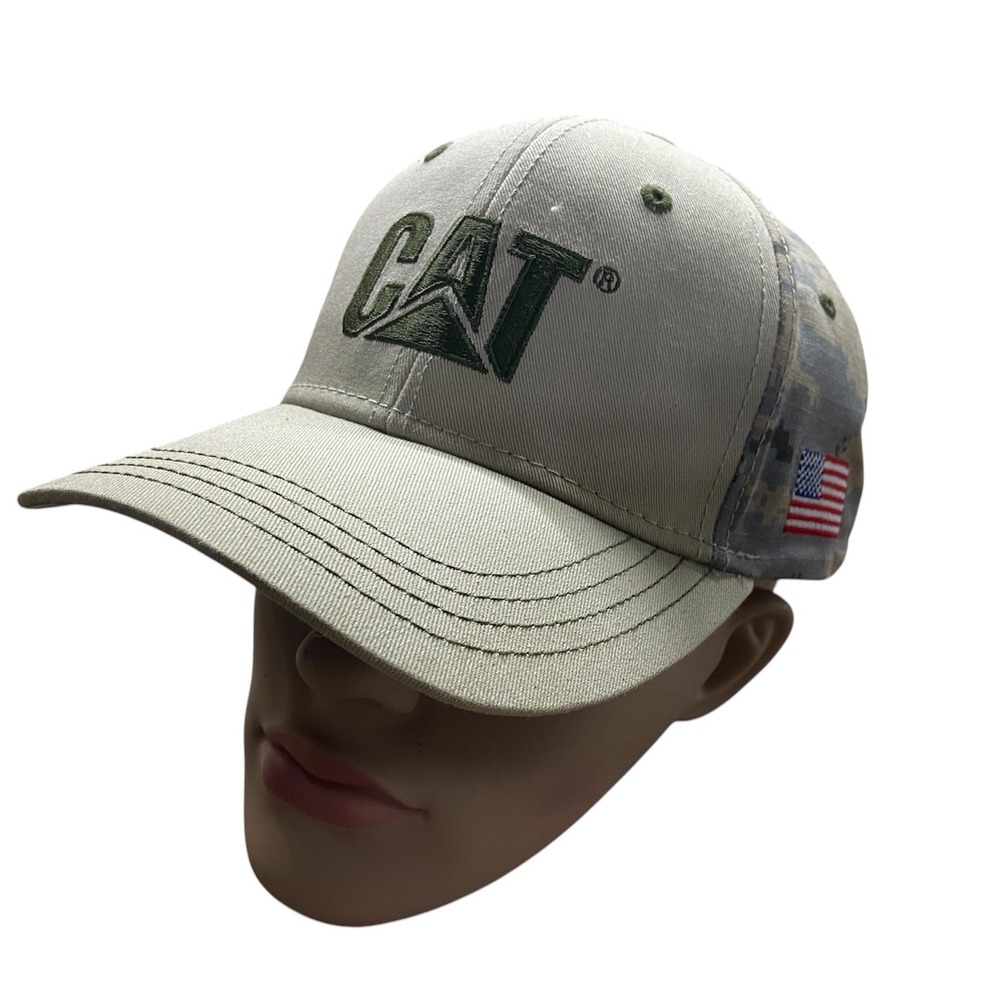 CAT Caterpillar Mens Khaki Digital Camo American Flag Baseball Cap Hat BDA66492